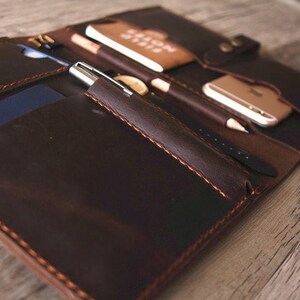 Personalized Leather Portfolio Organizer: Handmade Document Holder Padfolio