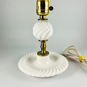 Vintage Swirled Milk Glass & Brass Corded Table Lamp