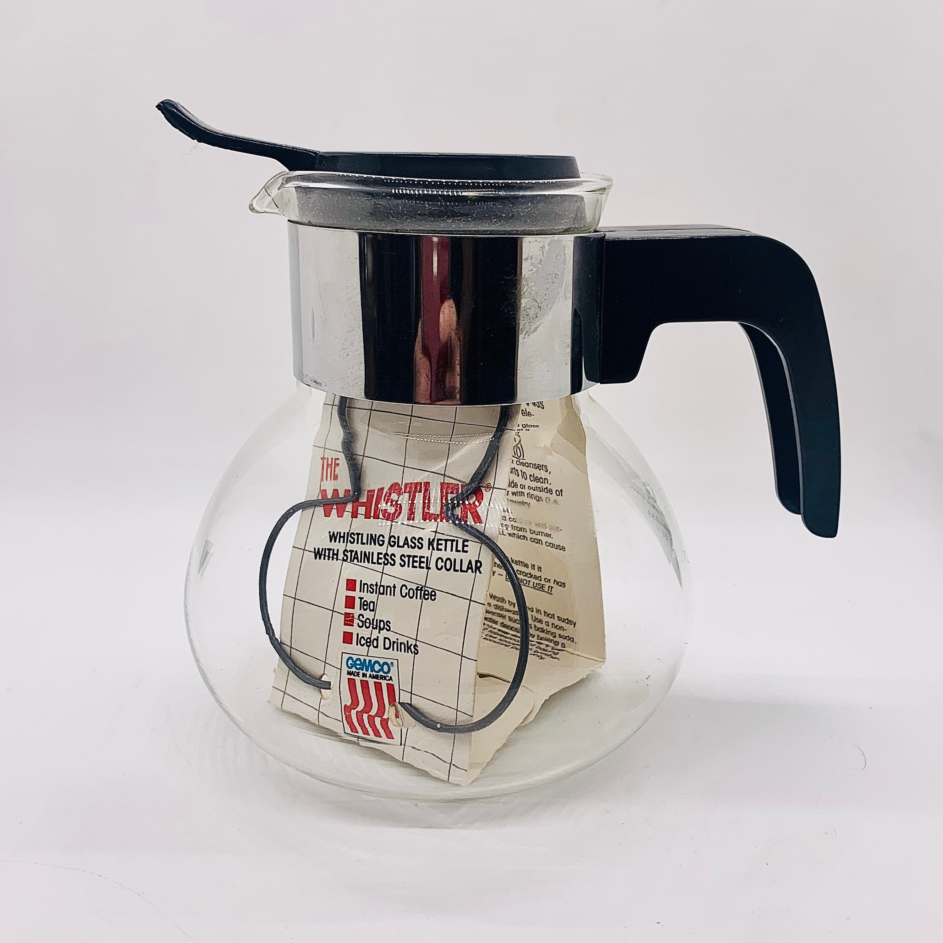 Gemco Whistler Vintage Coffee Pot 8 Cup Glass Stovetop Tea Kettle Carafe -  CLEAR