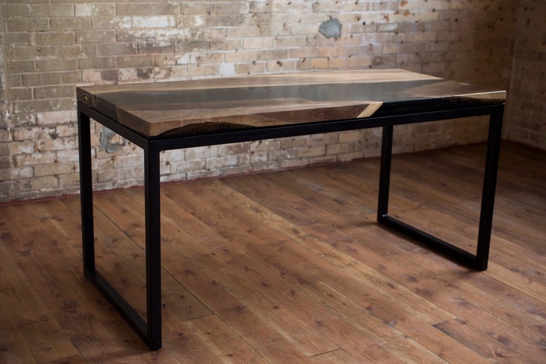Resin table office desk walnut with black epoxy Etsy