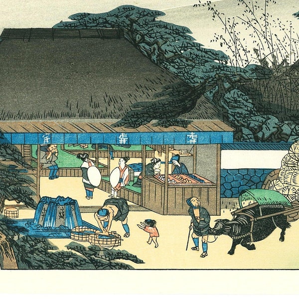 Japanese Vintage Hiroshige Woodblock Print 53rd station Otsu The Fifty-Three Stations of the Tokaido Japan Wall Art Original Ukiyo-e a12