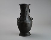Rare Meiji Bronze Vase. Japanese Antique Vase in Bamboo Flower Basket Style.