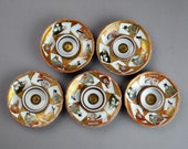 Antique Kutani Sakazuki dai Sake Cup Saucers Set of Five Japanese Sencha Cups