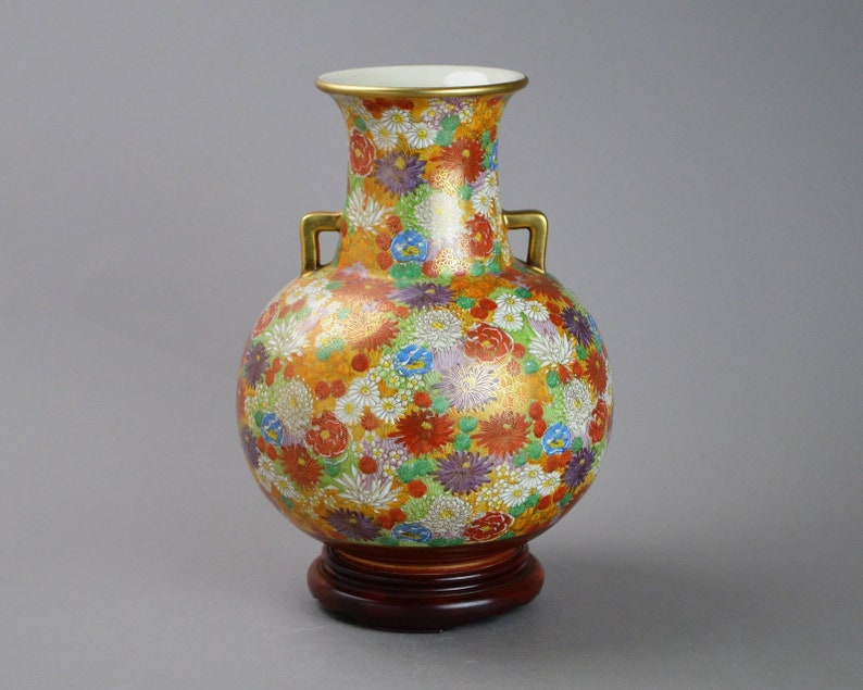 Large Japanese Thousand Flowers Kutani Vase Etsy