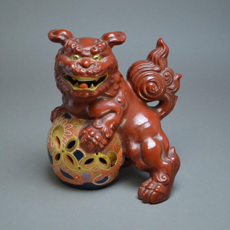 Red Kutani Foo Dog. Japanese Ceramic Shishi. Red Guardian Etsy