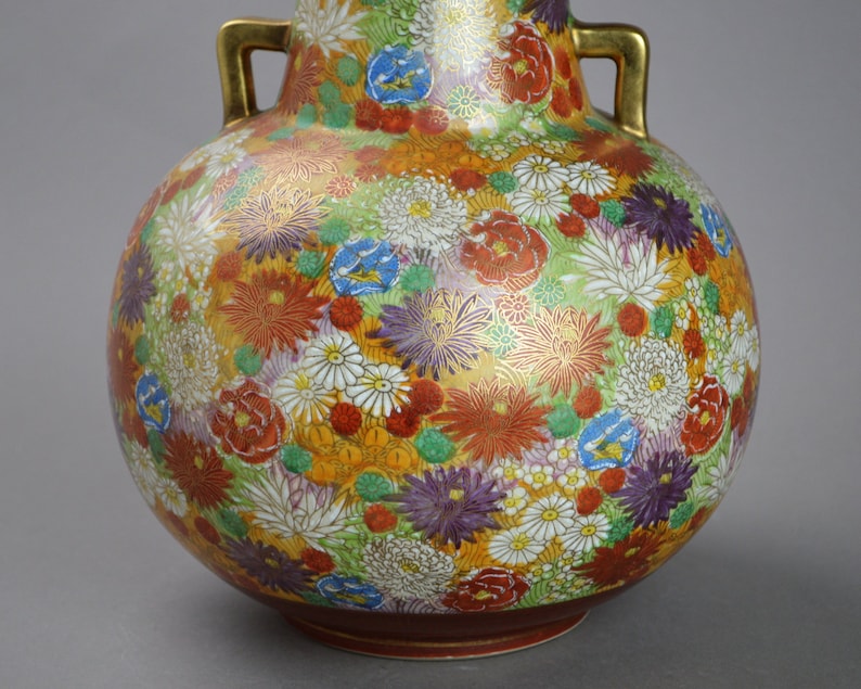 Large Japanese Thousand Flowers Kutani Vase Etsy