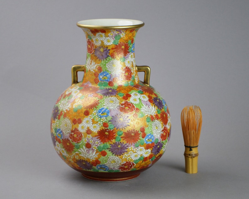 Large Japanese Thousand Flowers Kutani Vase Etsy