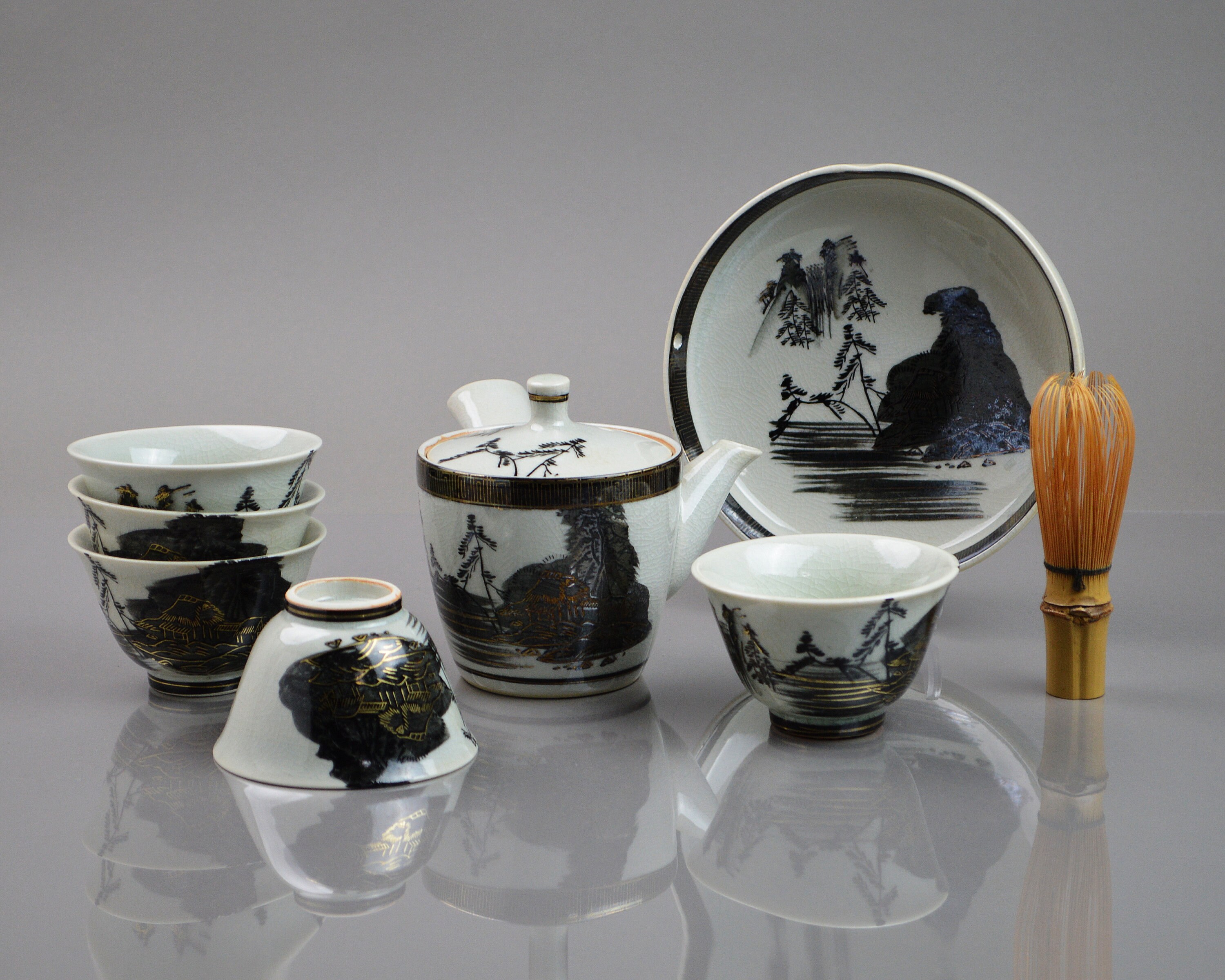 Black & Gold Kutani Ware Japanese Tea Set. Vintage Porcelain Etsy