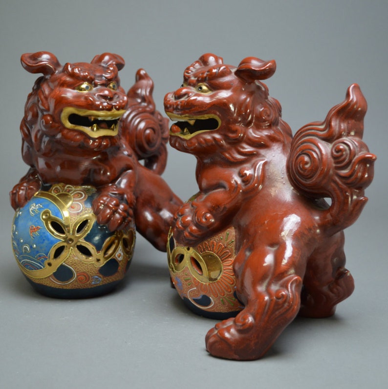 Red Kutani Foo Dog. Japanese Ceramic Shishi. Red Guardian Etsy