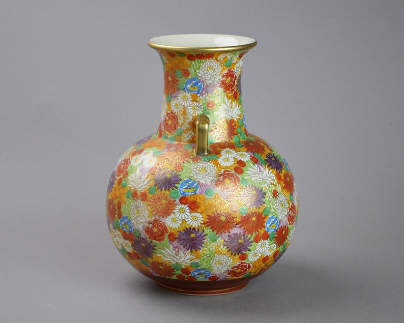 Large Japanese Thousand Flowers Kutani Vase Etsy