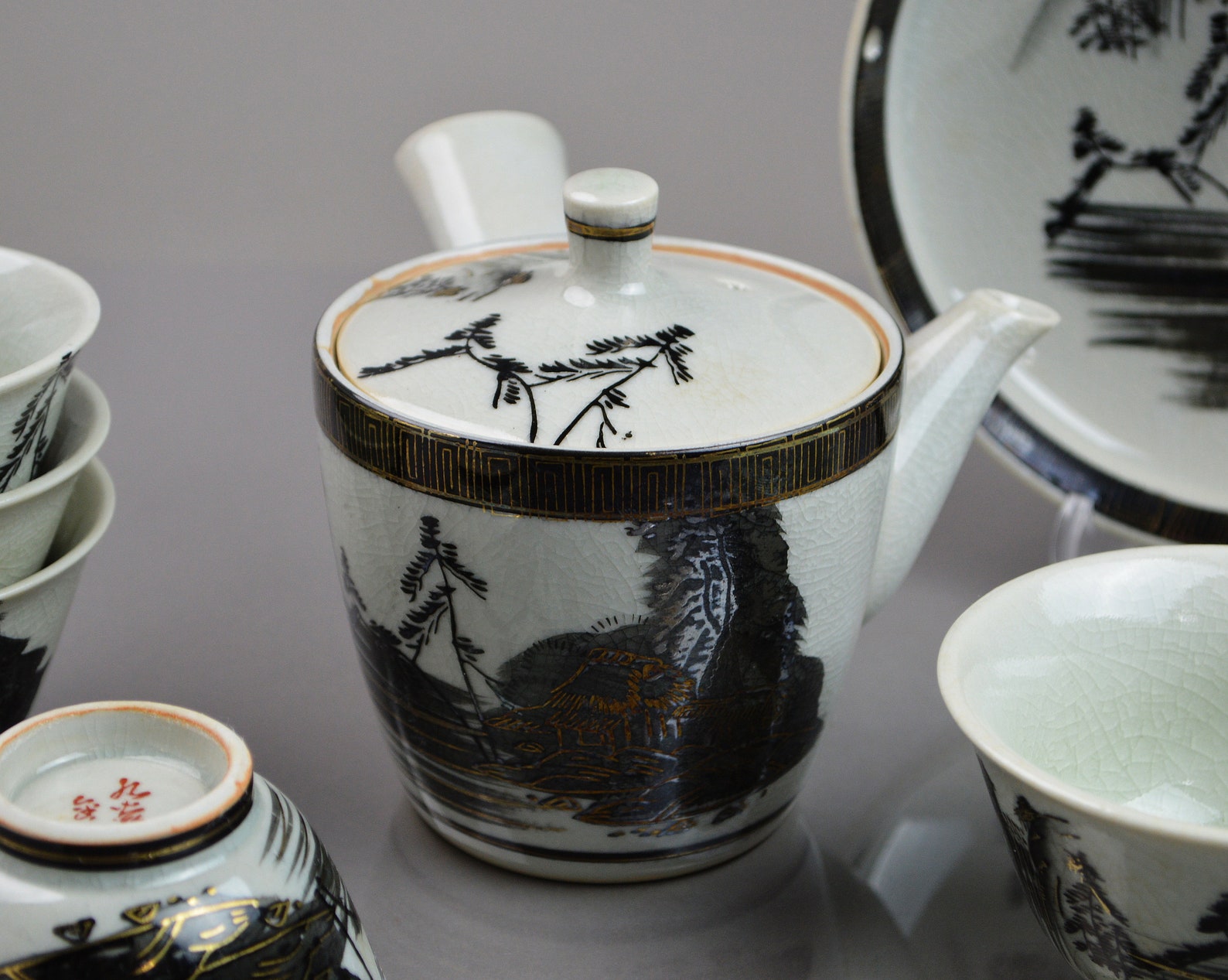 Black & Gold Kutani Ware Japanese Tea Set. Vintage Porcelain Etsy