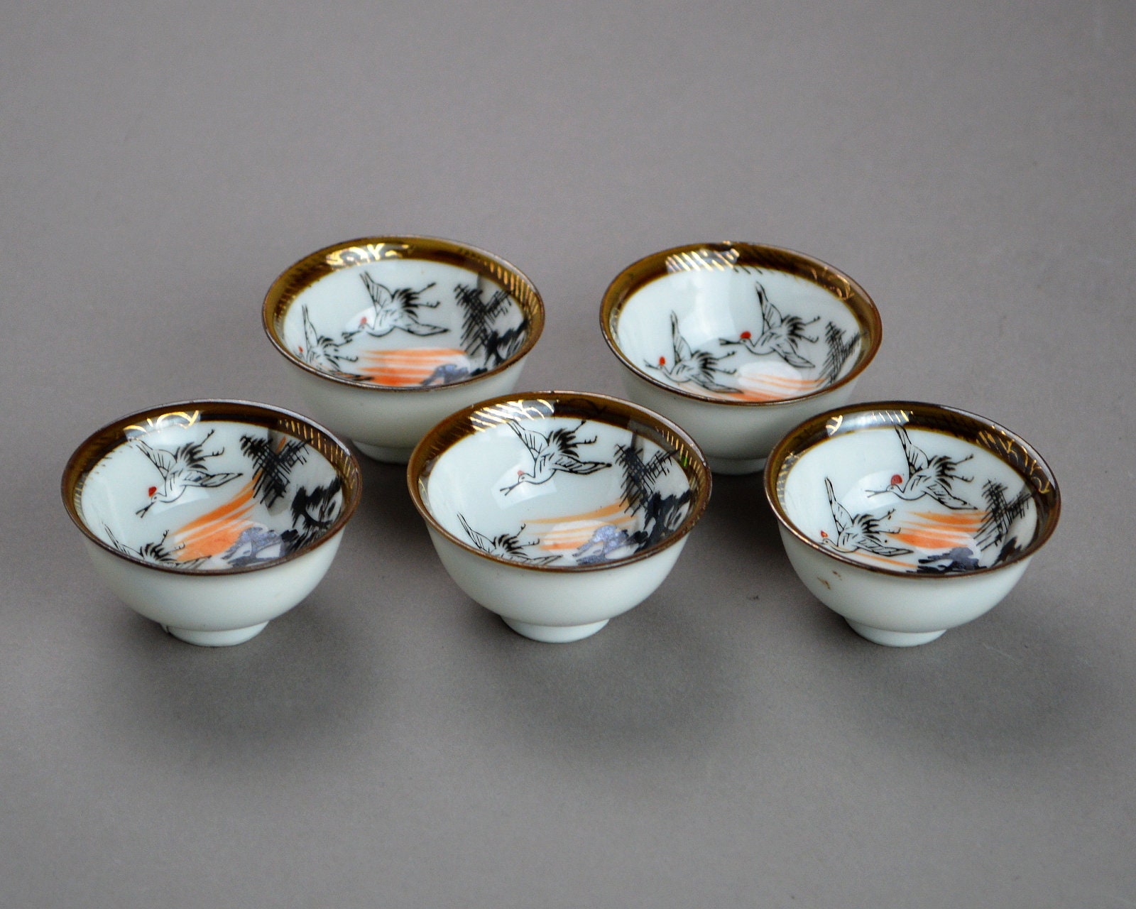 Antique Kutani Sake Cups Set of Five Japanese Sencha Cups Etsy