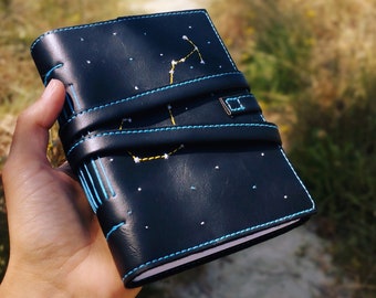 Zodiac notebook, Scorpio, Astronomy journal, Faux leather journal, Galaxy notebook, Constellation journal, Traveler gift