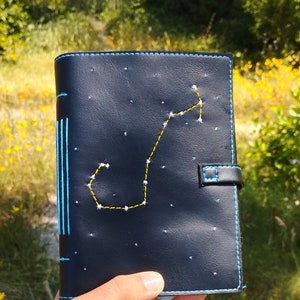 Zodiac notebook, Scorpio, Astronomy journal, Faux leather journal, Galaxy notebook, Constellation journal, Traveler gift image 2