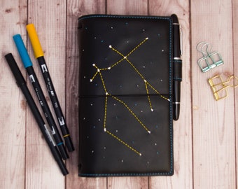 Constellation Fauxdori, Zodiac sign, Galaxy Travelers notebook, Stars Fauxdori cover,  journal cover, Space TN, Sky Vegan Midori cover