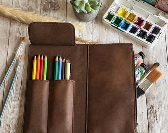 Artist pencil case insert | Notebook cover accessories | Vegan zipper pouch organizer | Gift for travelers