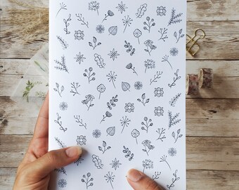 Minimalist flowers notebook, Floral Cottagecore diary, Botanical Traveler Notebook insert, Nature Fauxdori insert