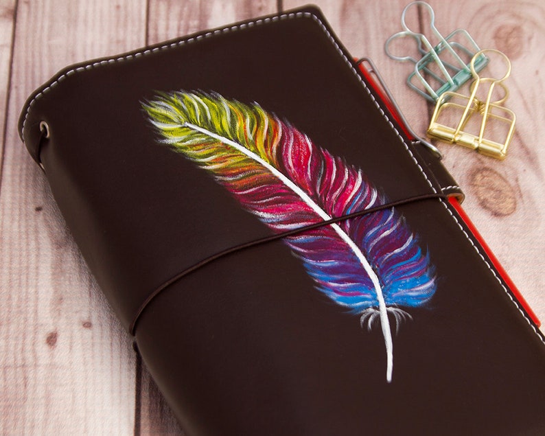 Feather Fauxdori Travelers Notebook Faux Leather Journal Etsy