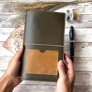 Military green Fauxdori | Vegan TN journaling cover | Refillable notebook | Gift for travelers