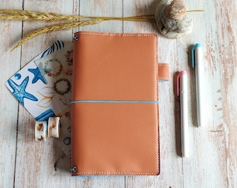 Salmon Pink Fauxdori, Vegan traveler notebook, Fauxdori cover, Travel Journal, TN cover, Refillable notebook