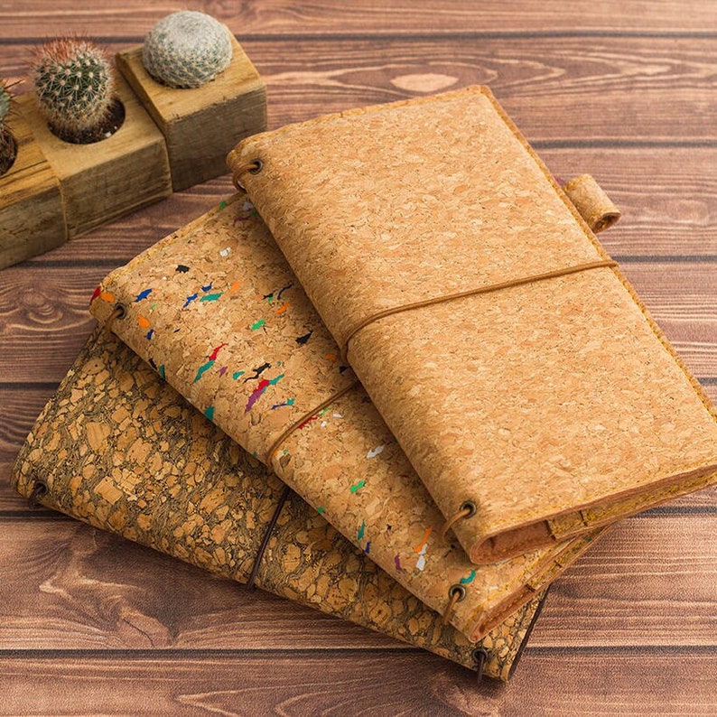 Cork Fauxdori, Vegan Travelers Notebook, Vegan Faudori cover, Midori cover, Cork TN, Travel journal, Cork notebook cover image 1