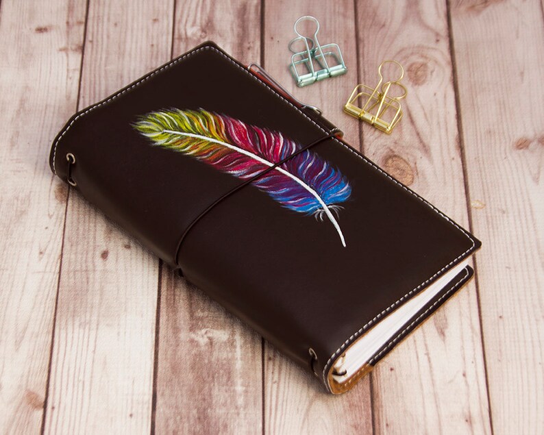 Feather Fauxdori Travelers Notebook Faux Leather Journal Etsy