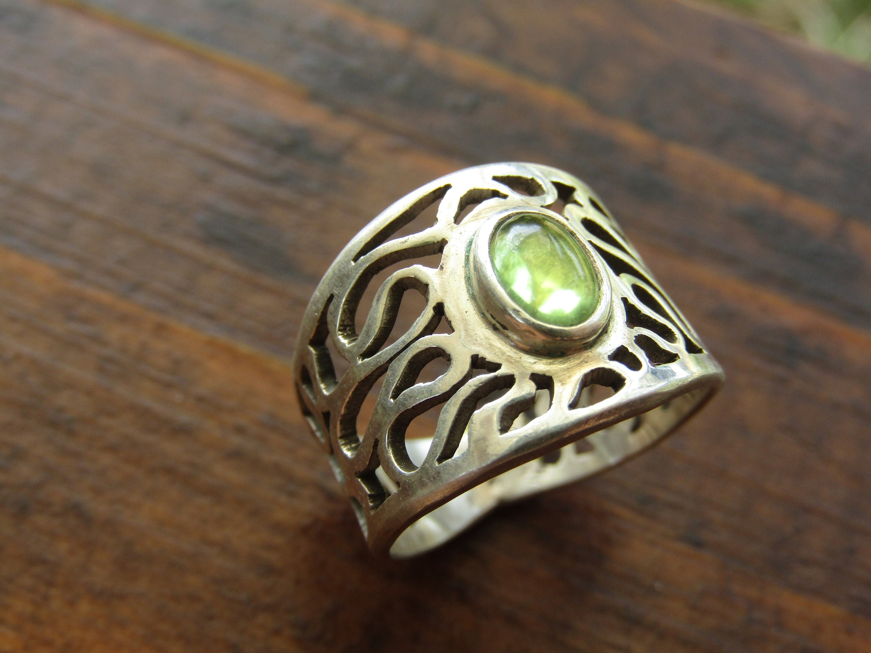 Unique Peridot Ring in Sterling Silver Boho Ring | Etsy