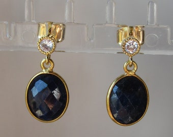 Pendientes de compromiso con colgante ovalado de zafiro natural azul real y oro inspirados en Catherine, ideal como regalo de la realeza, princesa de Gales, Kate Middleton.