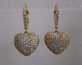 Catherine Inspired Replikate Yellow Gold Rhodium Cubic Zirconia Pave Set Heart Leaf Drop Earrings Royal Gift Idea Princess Kate