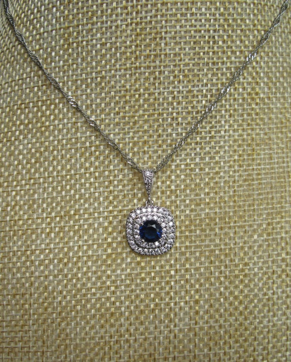 Sapphire Blue Cubic Zirconia Pendant Necklace, Meghan Markle Inspired