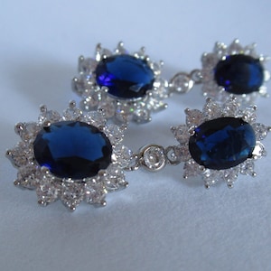 Catherine Lady Diana Inspired Replikate Sapphire Oval Double Drop Earrings September Birthstone Royal  Princess of Wales Kate Middleton