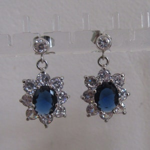 Catherine Inspired Replikate Sapphire Blue Oval Crystal Drop Silver Earrings Christmas Royal Gift Idea Princess Kate