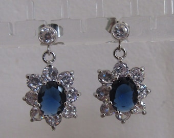 Sapphire Blue Crystal Drop Earrings, Inspired by Royal Style, Princess Catherine
