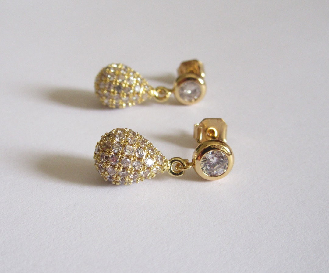 Elli Orecchini A Perno Donna In Oro Giallo 14K (585) Con Zirconia Cubica Bianca, Eleganti E Classici