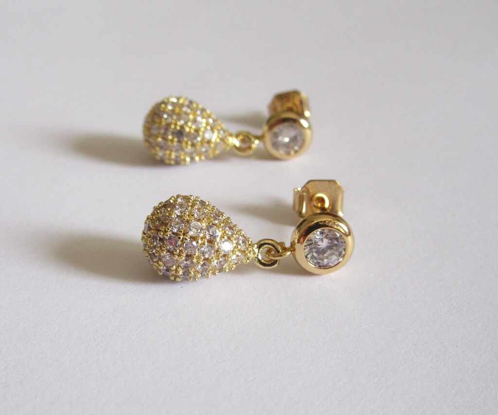 Elli Orecchini A Perno Donna In Oro Giallo 14K (585) Con Zirconia Cubica Bianca, Eleganti E Classici