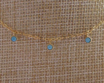 Meghan Markle Inspired Turquoise Mini Bezel Necklace, Yellow Gold Plated Chain