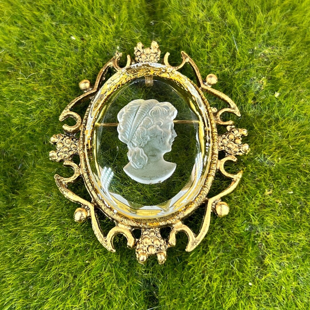 Vintage Reverse Carved Intaglio Cameo Oval Clear Glass Etsy
