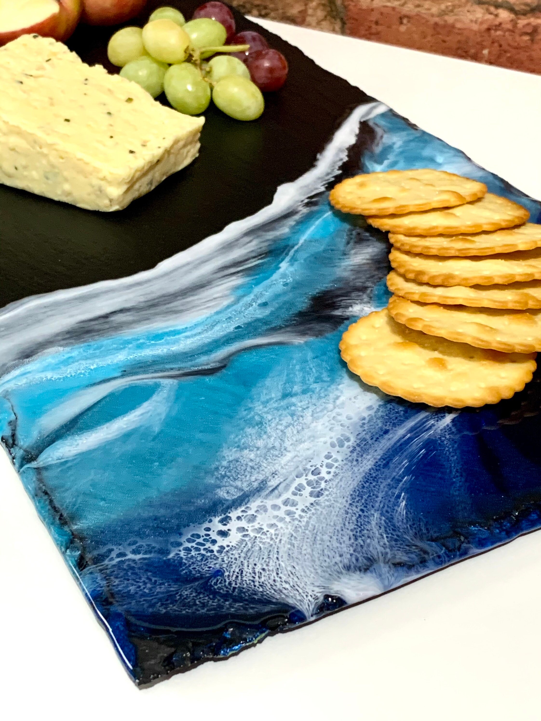 Large Hand Poured Resin Slate Tray Charcuterie Platters With Beach Wave