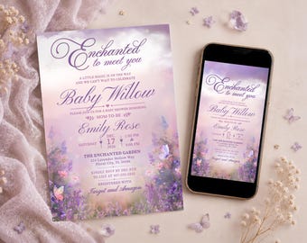 Enchanted to Meet You Baby Shower Invitation Template Editable Canva Invite