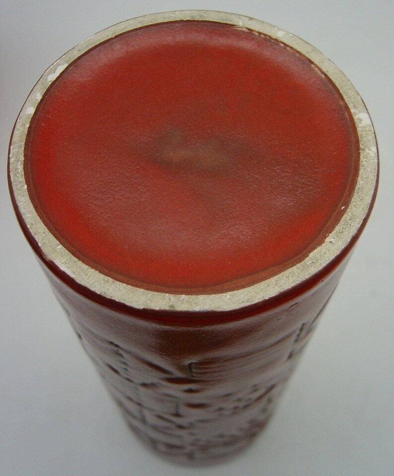 mid century orange Scheurich pottery vase with lava glaze image 10