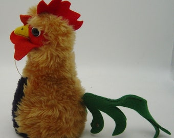 vintage 60s Steiff Buzzel Dralon plush rooster with button squeaker