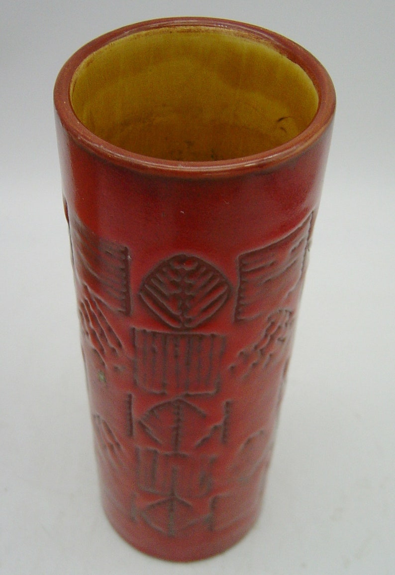 mid century orange Scheurich pottery vase with lava glaze image 7