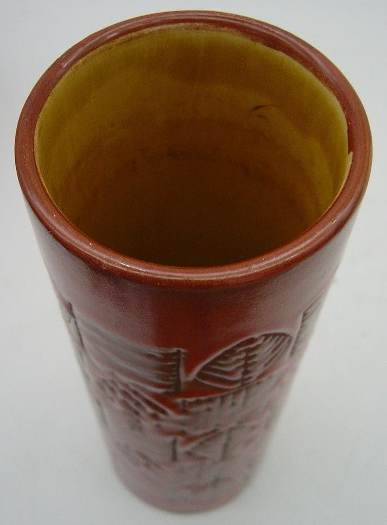 mid century orange Scheurich pottery vase with lava glaze image 8