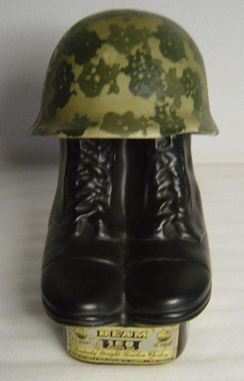 Vintage Jim Beam decanter military helmet and combat boots Etsy