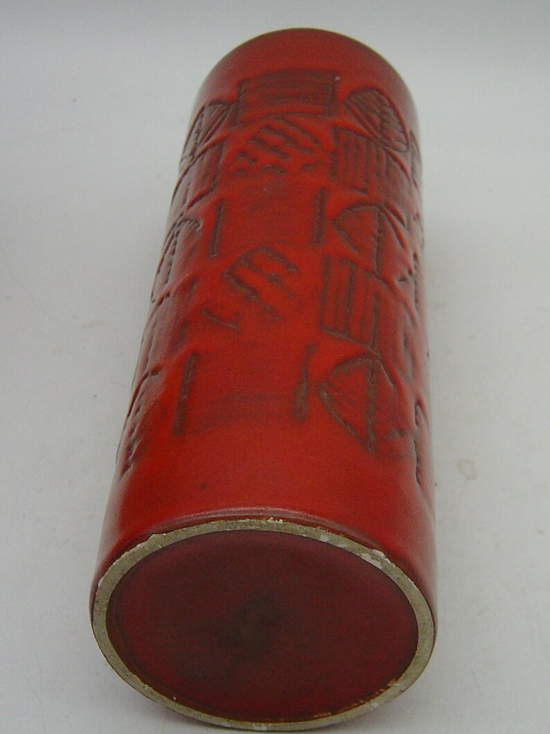mid century orange Scheurich pottery vase with lava glaze image 9
