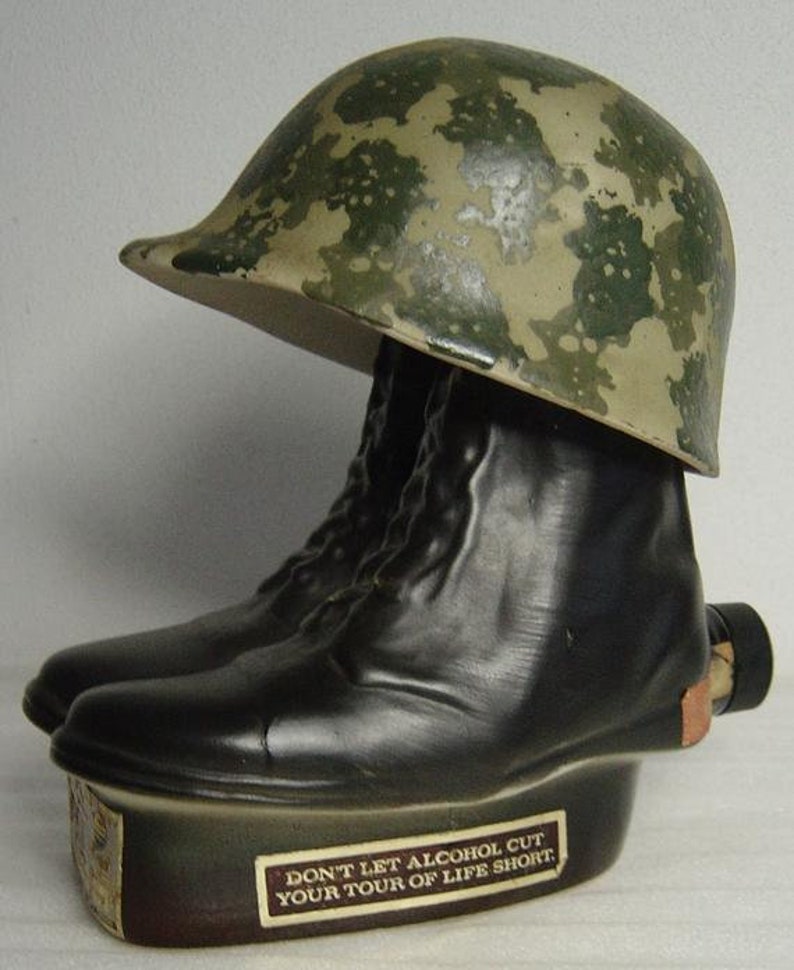 Vintage Jim Beam decanter military helmet and combat boots Etsy