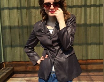 Vintage Women's Office Lady Jacket Shiny Black Blazer Button Up Long Sleeves Business Lady Jacket Small Size Everyday Comfortable Jacket