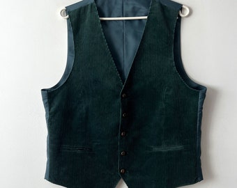 Gilet da uomo vintage in velluto a coste verde Gilet aderente per tutti i giorni Comodo gilet da uomo classico Gilet in velluto a coste verde Taglia da medio a grande