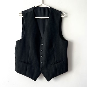 Vintage Black Striped Gentlemen&#39;s Vest Formal Fitted Waistcoat Edwardian Victorian Renaissance Steampunk Groom wool blend Vest Size Large