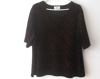 Vintage Short Sleeve Velvet Sweater Plus Extra Large Velvet Top Women's Black Red Velvet Blouse Grandma Velvet Blouse Shiny Velvet Top